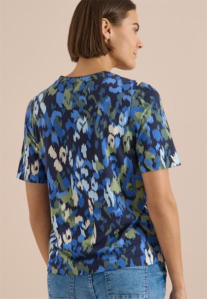 T-Shirt mit Split Neck und Print urban dark blue