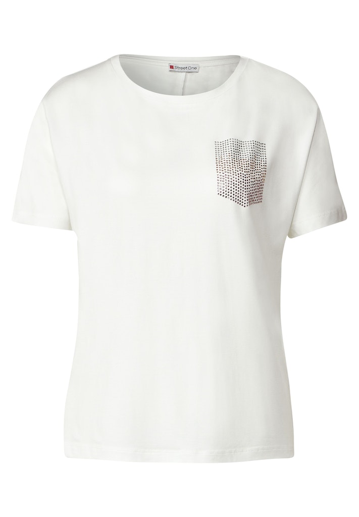 Street One Damen T-Shirt T-Shirt mit Steinchendetails off white bequem  online kaufen bei