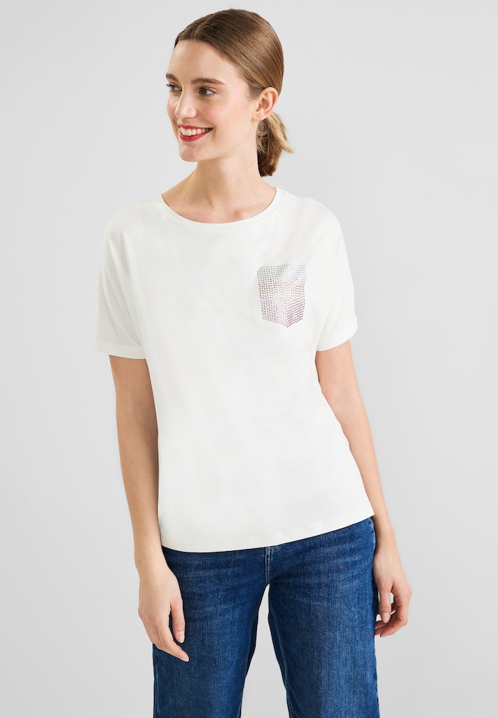 white kaufen T-Shirt T-Shirt online Steinchendetails Street bei Damen mit One bequem off