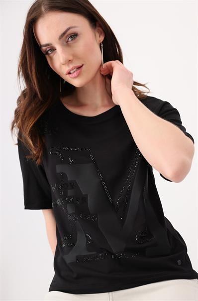 T-Shirt mit Strass Schrift schwarz
