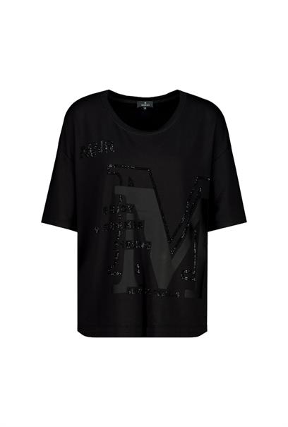 T-Shirt mit Strass Schrift schwarz