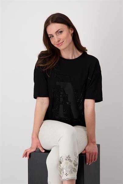T-Shirt mit Strass Schrift schwarz