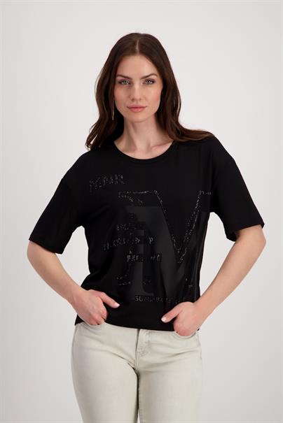 T-Shirt mit Strass Schrift schwarz