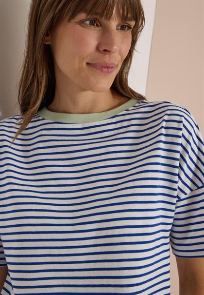 T-Shirt mit Streifen und Kontrastdetail deep river blue