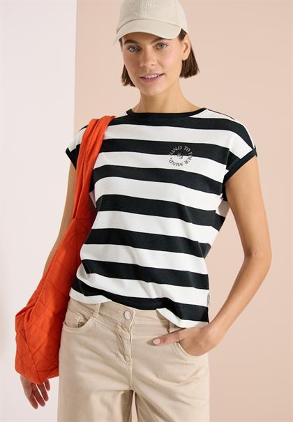 T-Shirt mit Streifen und Printdetail palm breeze green