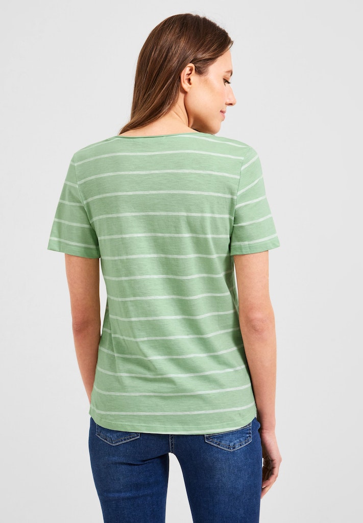 Cecil Damen T-Shirt T-Shirt mit Streifenmuster caribbean blue bequem online  kaufen bei