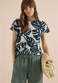 T-Shirt mit U-Boot-Ausschnitt und Print palm breeze green