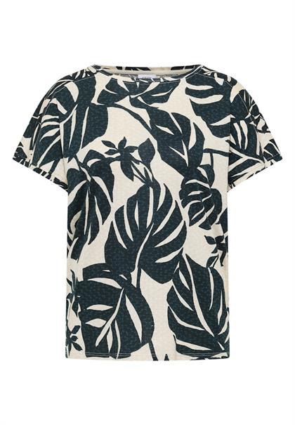 T-Shirt mit U-Boot-Ausschnitt und Print palm breeze green