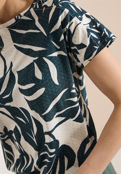 T-Shirt mit U-Boot-Ausschnitt und Print palm breeze green