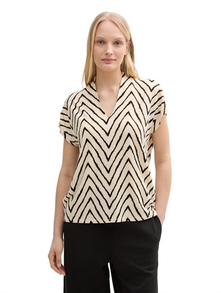 T-Shirt mit V-Ausschnitt natural zig zag design