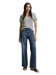 T-Shirt mit V-Ausschnitt offwhite navy stripe