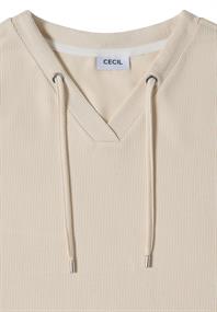 T-Shirt mit V-Neck und Streifen pearl beige