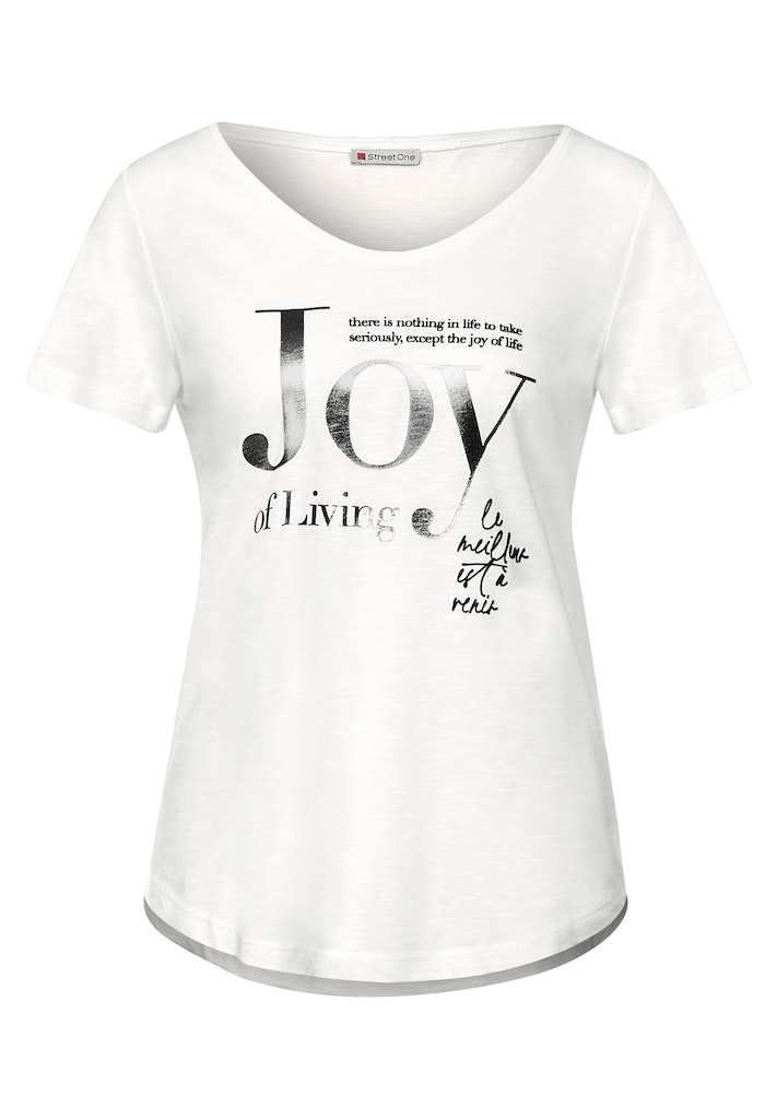 Street One Damen T-Shirt A318663 Off White - v ausschnitt