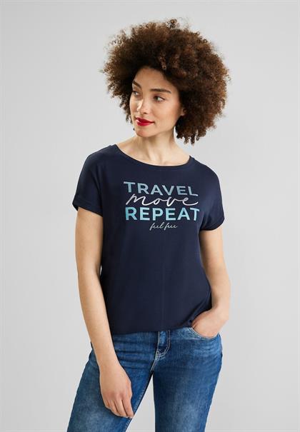 T-Shirt mit Wording Print deep blue