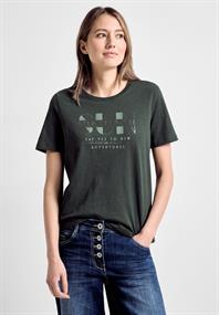 T-Shirt mit Wording Print strong khaki