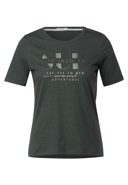 T-Shirt mit Wording Print strong khaki