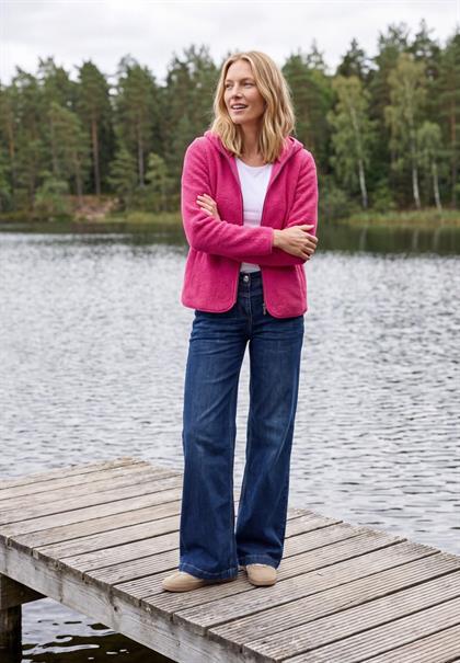 Teddy-Jacke mit Kapuze in Unifarbe pink flash