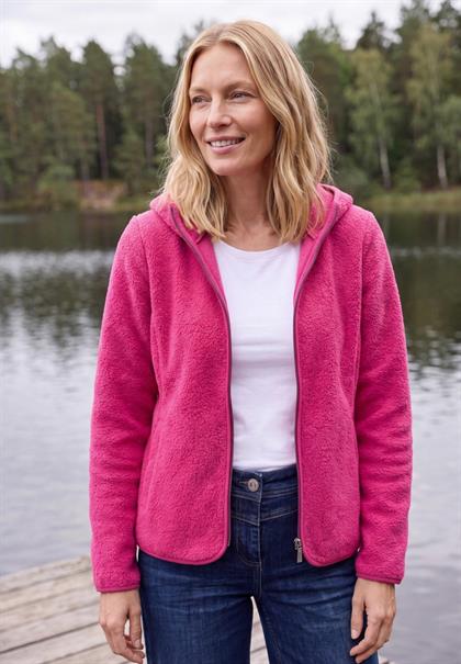 Teddy-Jacke mit Kapuze in Unifarbe pink flash