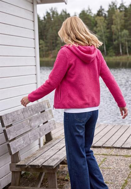 Teddy-Jacke mit Kapuze in Unifarbe pink flash
