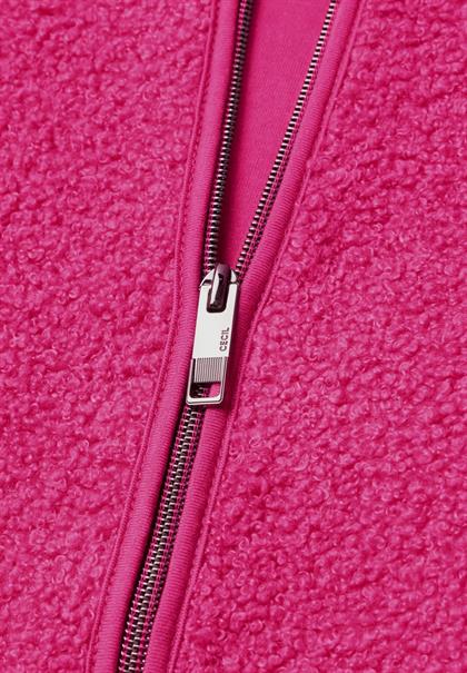Teddy-Jacke mit Kapuze in Unifarbe pink flash