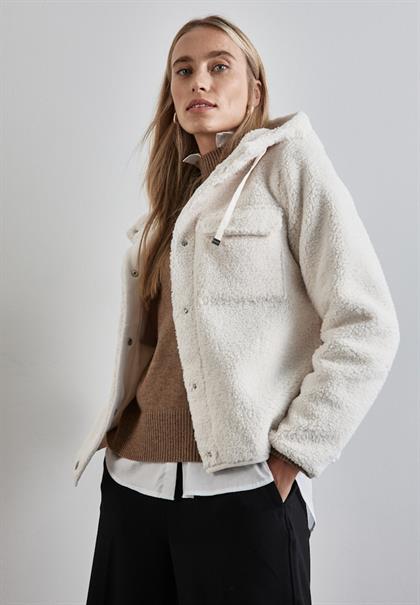 Teddy-Jacke mit Kapuze lucid white