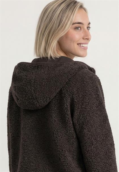 Teddy-Jacke mit Kapuze und Taschen black coffee