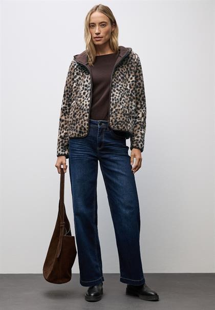 Teddy-Jacke mit Leo-Muster sanded beige