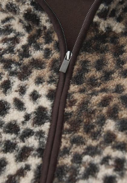 Teddy-Jacke mit Leo-Muster sanded beige