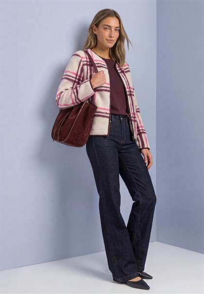 Teddy-Jacke mit Rundhals und Karomuster rustic rouge