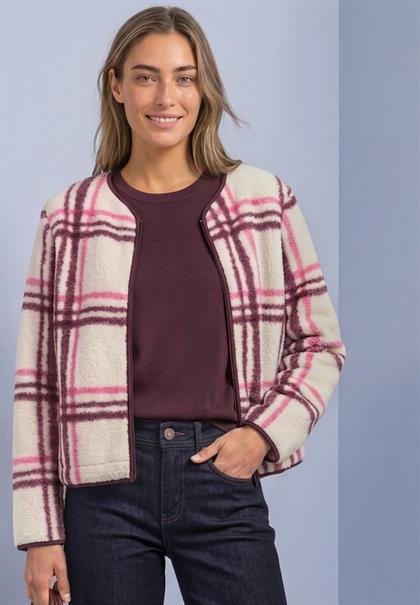Teddy-Jacke mit Rundhals und Karomuster rustic rouge