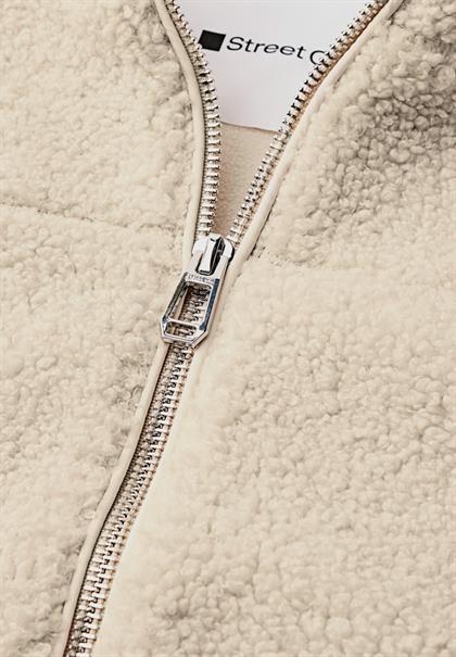 Teddy-Jacke mit Stehkragen und Zipper soft fawn beige