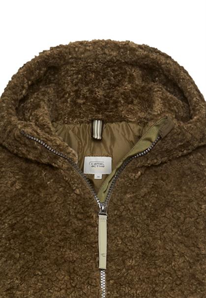 Teddy Mantel mit Kapuze dark khaki