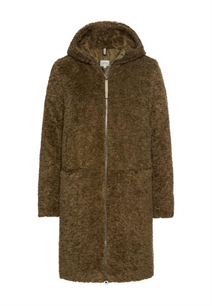 Teddy Mantel mit Kapuze dark khaki