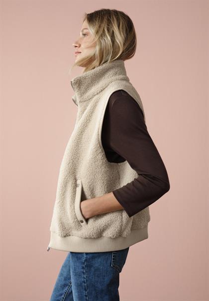 Teddy-Weste mit Strickdetail soft fawn beige