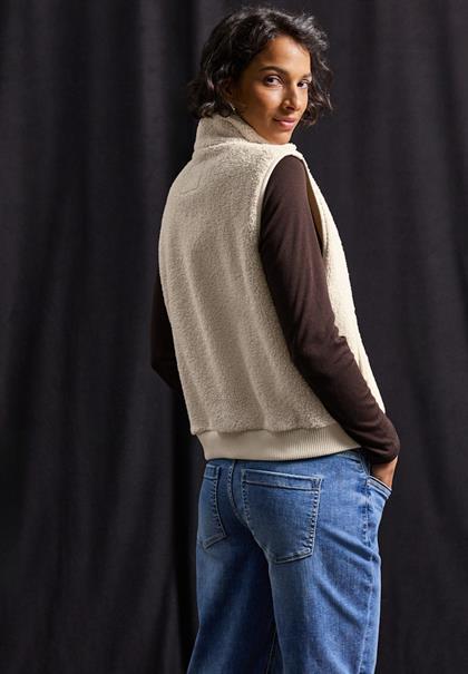 Teddy-Weste mit Strickdetail soft fawn beige