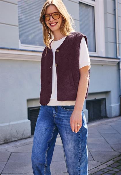Teddy-Weste mit V-Neck und Knöpfen very berry