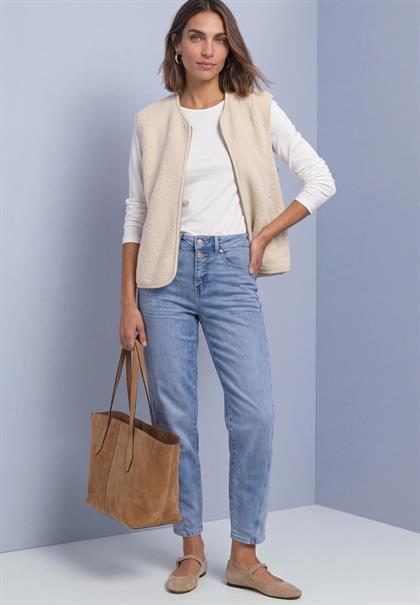 Teddy-Weste mit Zipper und Corddetails soft fawn beige