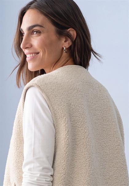 Teddy-Weste mit Zipper und Corddetails soft fawn beige