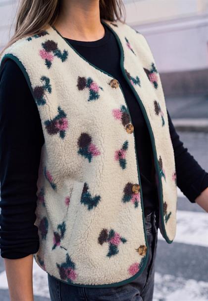 Teddyweste mit Rundhals und Muster creamed sand
