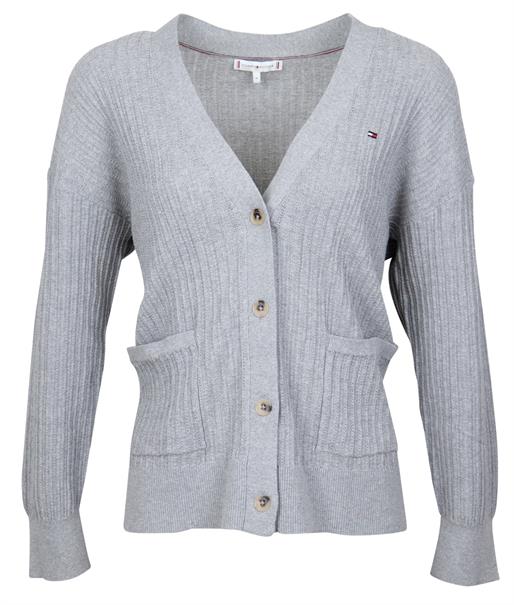 TEXTURED RELAXED V-NK CARDIGAN light grey heather