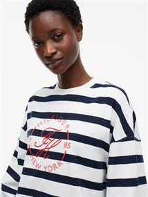 TH ROUNDAL C-NK RLX LONGSLEEVE wide strp ecru - dark night navy