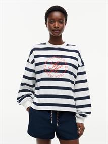 TH ROUNDAL C-NK RLX LONGSLEEVE wide strp ecru - dark night navy