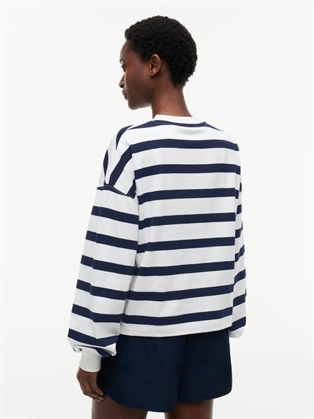 TH ROUNDAL C-NK RLX LONGSLEEVE wide strp ecru - dark night navy
