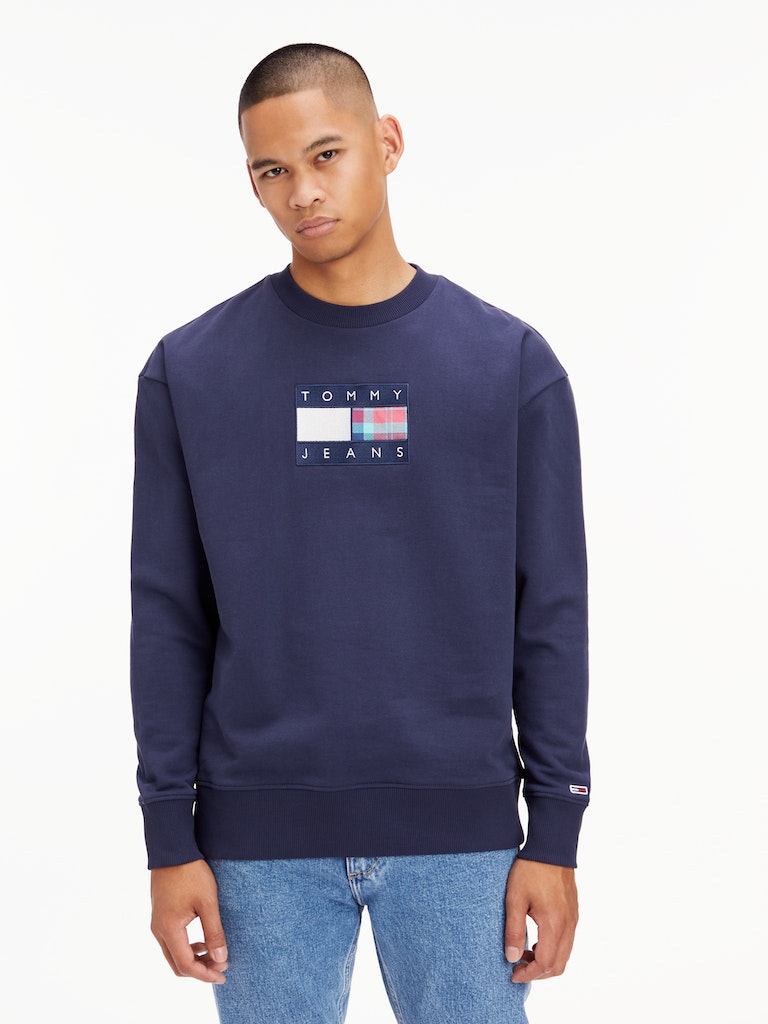 Tommy Jeans Herren Sweatshirt TJM REG TARTAN FLAG CREW twilight navy bequem  online kaufen bei | Sweatshirts