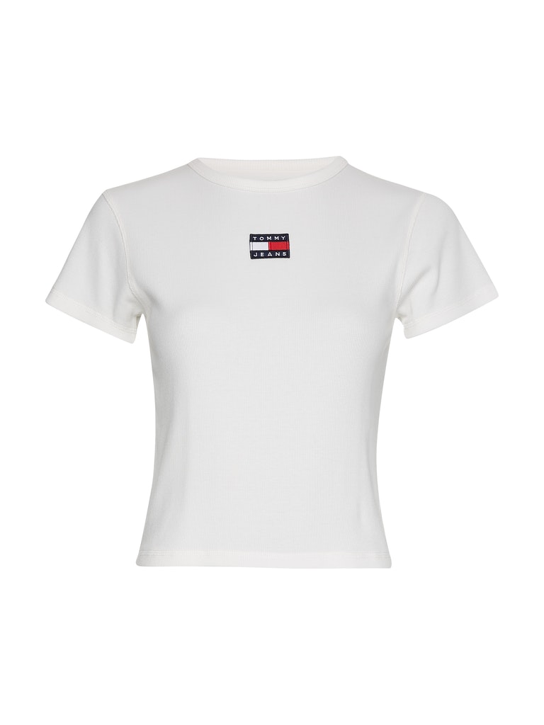 Tommy Jeans Damen T-Shirt TJW BABY CROP RIB CENTER BADGE ecru bequem online  kaufen bei