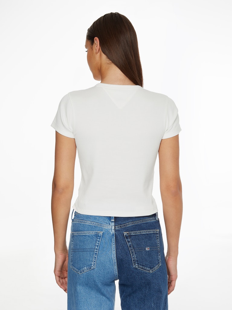Tommy Jeans Damen T-Shirt TJW BABY CROP RIB CENTER BADGE ecru bequem online  kaufen bei