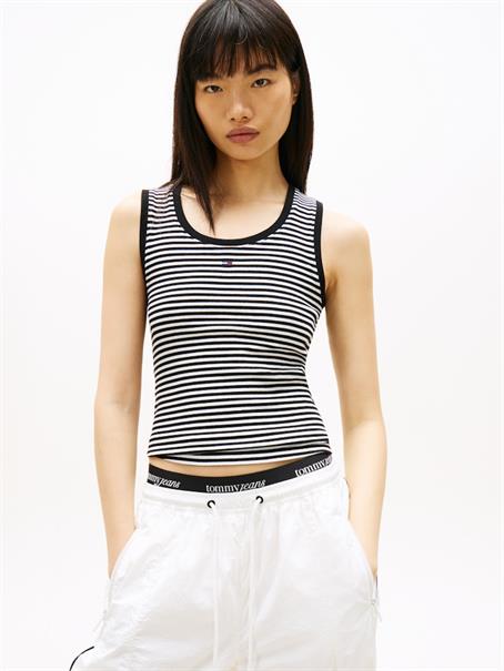 TJW ESSENTIAL RIB TANK EXT black-ecru stripe