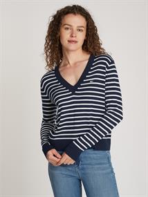 TJW ESSENTIAL VNECK SWEATER EXT navy - white stripe