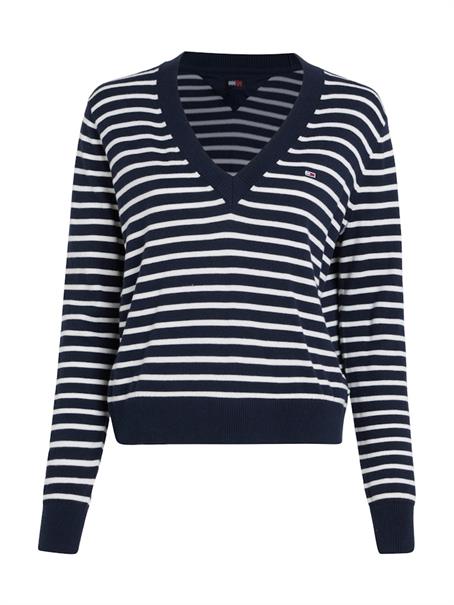TJW ESSENTIAL VNECK SWEATER EXT navy - white stripe