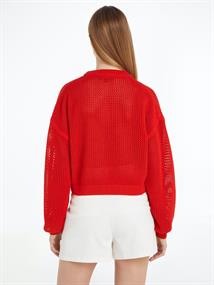 TJW OPEN STITCH FLAG SWEATER deep crimson